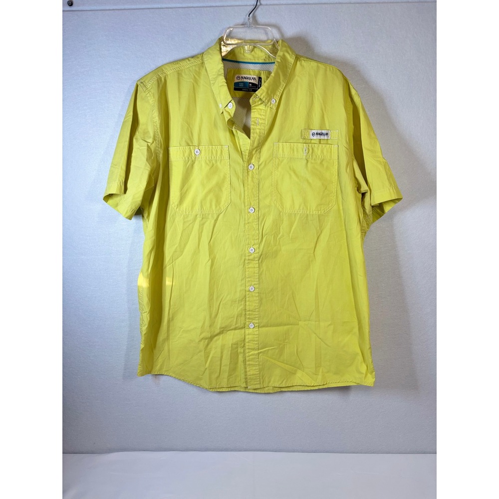 Magellan Outdoors Fish Gear Mens XL Yellow Short Sleeve Fishing Shirt Loose Fit